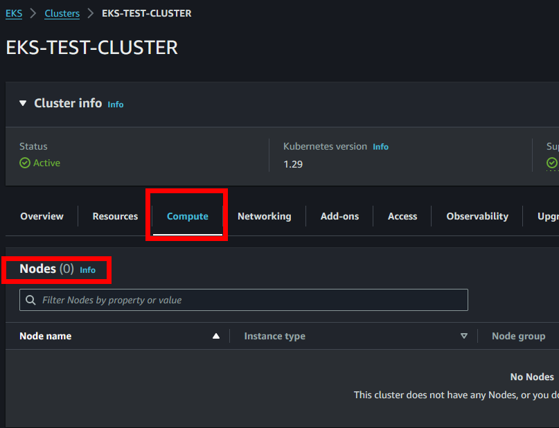 EKS terminal del cluster